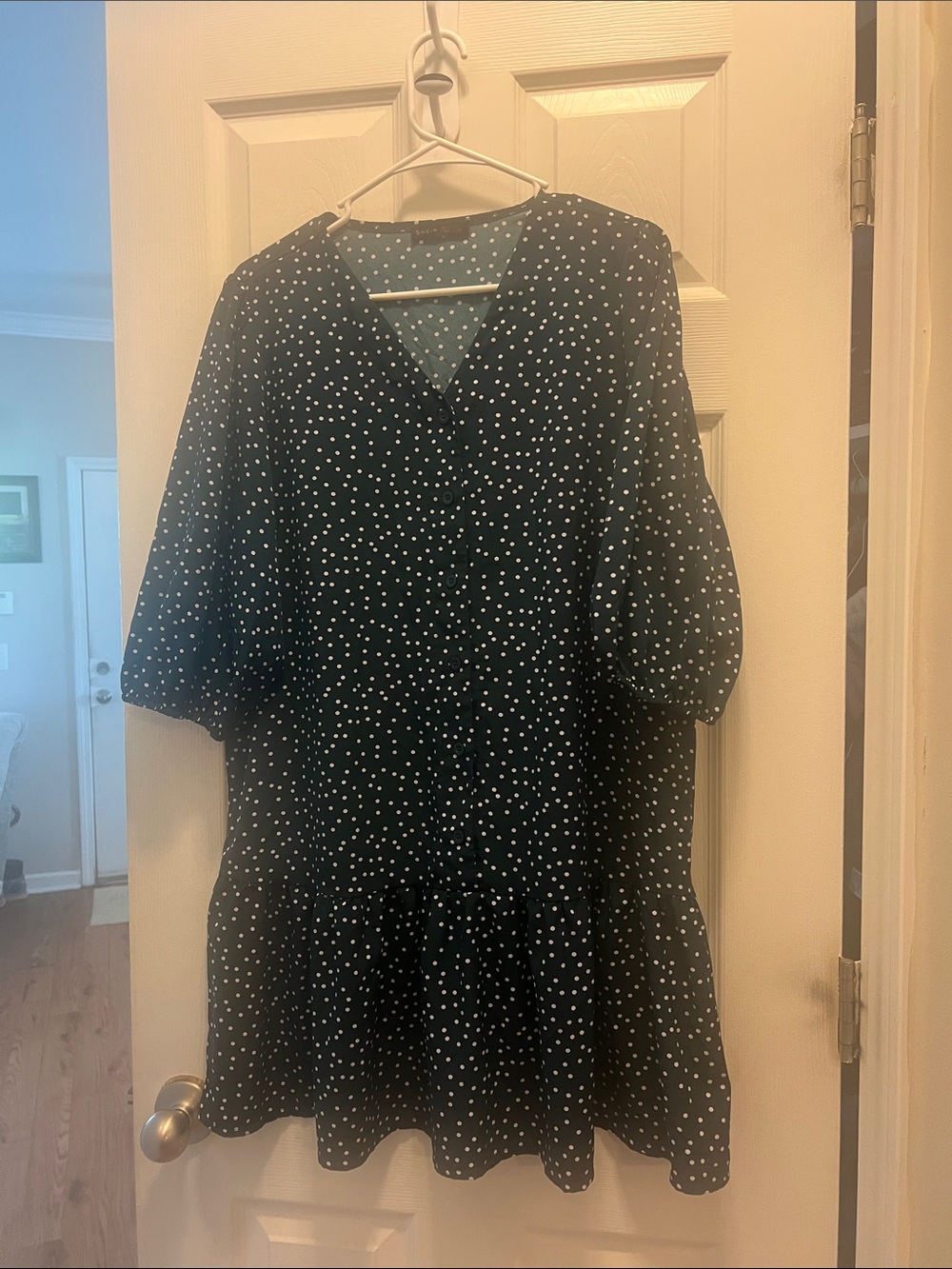 SHEIN green Polka Dot V-Neck Peplum Tunic